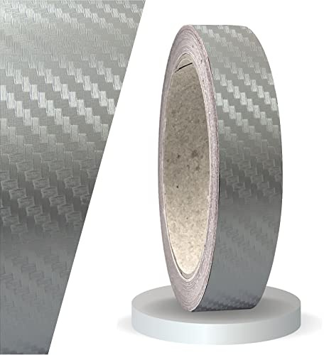 siviwonder Zierstreifen selbstklebend Folie Carbon Silber 20 mm x 10 m Rolle Dekorband Auto Motorrad Boot Fahrrad Wohnwagen Helm Pinstripe Klebeband für Konturmarkierung Linien Dekoration Randstreifen