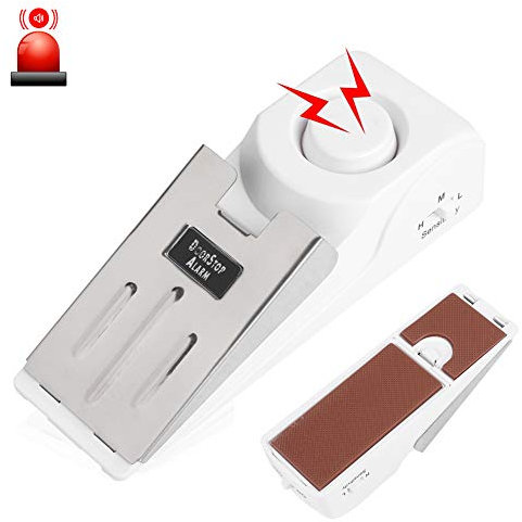 Alarme darrêt de Porte, Très Forte 120 Décibels Alarme de Sécurité en Forme de Cale-porte Portable - pour la Maison Voyage Appartement Alerte Cambrioleur Chambres Hôtels Appartements Dortoirs