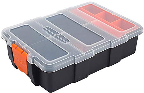 Plastic Tools Storage Box, Portable Waterproof Stackable Organizer Case with Adjustable and Removable Divider Compartment for Tools, Screws, Nails, Rivets, Bolts, Washers