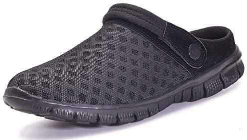 Mens Womens Clogs Garden Shoes Breathable Mesh Slippers Beach Sandals Outdoor Sports Casual Summer Flip Flops, Black, 9.5 UK, 44 EU