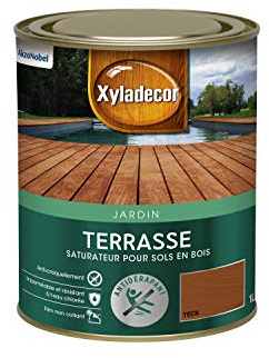 Xyladecor - Saturateur pour Sols Extérieurs en Bois - Terrasses, Abords de Piscine, Caillebotis - Antidérapant - Couleur : Mat Teck - Quantité : 1L - 5324232