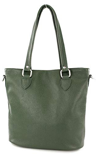 modamoda de - T215 - Borsa shopper in pelle italiana Large, verde bottiglia, L