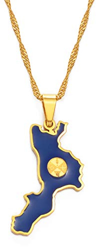 LIUZIXI Calabre Italie Carte Pendentif Collier - Charme Ethnique Italien Pays Carte Colliers - pour Hommes Femmes Classique Hip Hop Cartes À La Mode Bijoux Cadeau d'anniversaire