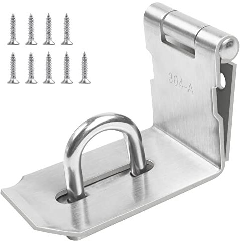 Überfalle Heavy Duty Rechter Winkel, JatilEr Sicherheitsüberfalle 5.5 Zoll Überfalle Abschließbar mit 9 Groß Rostschutzschrauben Vorhängeschloss Riegel 304 Edelstahl für Vorhängeschloss, Schränke,Tore