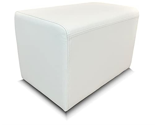 Quattro Meble Weißes Echtleder Hocker 60x40x40cm Sitzhocker Rindsleder Sitzwürfel Fußhocker Polsterhocker Echt Leder Puff Farbe Pure White