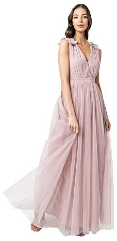Maya Deluxe Ärmelloses Abendkleid mit Gerafftem V-Ausschnitt & Hoher Taille - Hochzeitsgast Kleid Damen, Tüllkleid Damen