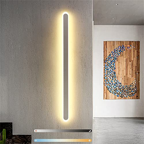 Modern LED Wandleuchte Innen Dimmbar Wandlampen Lang Strip Up Down Wandbeleuchtung 3 Farbtemperatur Einstellbar Wandlicht Wandstrahler Schlafzimmer Wohnzimmer Flur Treppen Badlampe (Weiß,120cm 60W)