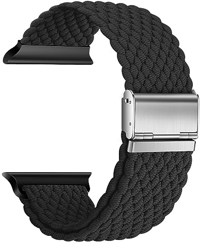 Nepfaivy Bracelet en Nylon Compatible avec Apple Watch 49mm 46mm 45mm 44mm 42mm Femme Homme, Bracelet Elastique Sport de Remplacement Réglable pour watch Ultra/SE/10/9/8/7/6/5/4/3/2/1, Noir