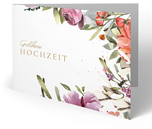 (10 x) Goldene Hochzeit Danksagungskarten Goldhochzeit 50 Jahre Dankeskarte - Floral