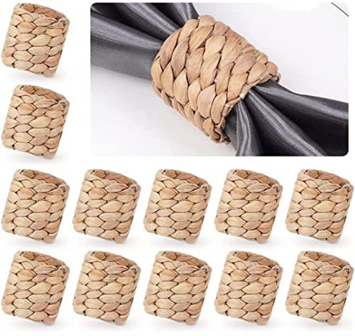 Anillos De Las Servilletas De 12 Piezas Conjunto De Servilleta del Agua De Agua Tejida De Agua Tejida a Mano, Anillos De Servilletas Hechos a Mano De Granja para Fiesta De Cumpleaños, Acción