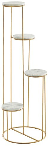 FineBuy Blumenständer 36,5x36,5x107,5 cm Marmor Weiß Gold | Pflanzenständer freistehend aus echtem Naturstein, Blumenhocker hoch fürs Wohnzimmer, handgefertigt