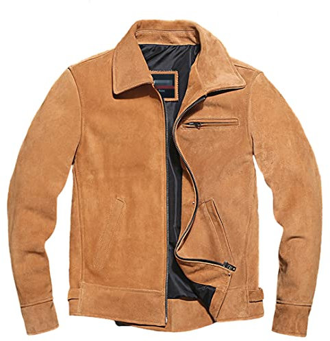 Echtlederjacke Herren Wendekragen Schaffell Mantel Multi Taschen Jacke Ingwer S