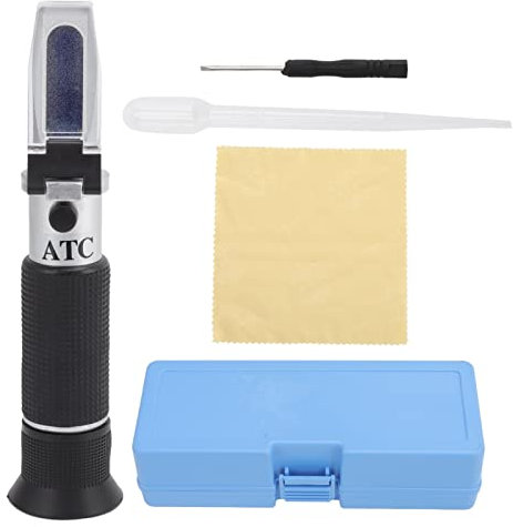 BuyWeek Brix Refraktometer, 3 in 1 Handheld Refraktometer zur Messung des Zuckergehalts im Traubenweinsaft Alkoholmessgerät mit ATC für Homebrew Kit