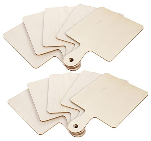 VILLFUL 12pcs DIY Rectangular Wooden Cutting Boards with Handle, Unfinished Food Serving Trays for Kitchen Cooking and Chopping, 23x14cm, Multipurpose Mini Chopping Boards Set