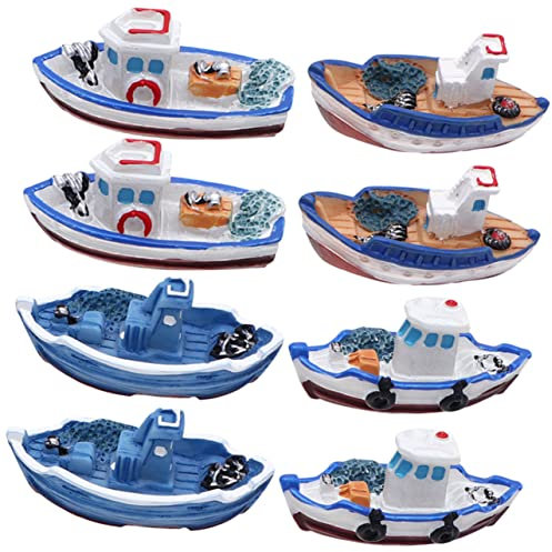 NUOBESTY 8stücke Miniatur Strand Boot Dekorationen Aus Harz Micro Landschafts Ornamente Für Ozean Layouts Und Sandkasten Dekoration Strandstil Miniatur Requisiten