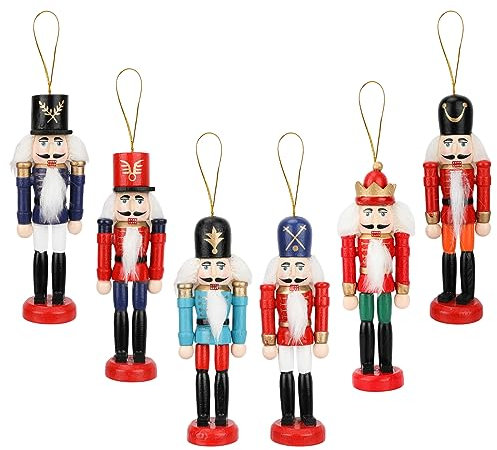 6 Pcs Christmas Nutcracker Ornaments,13cm Mini Christmas Wooden Nutcracker Soldier,Xmas Nutcracker Figures Hanging Ornaments,Nutcracker Puppet Pendant for Christmas Tree,Party Decoration