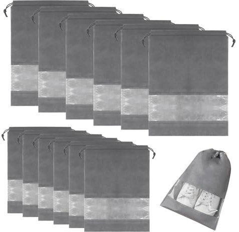 YDHfdc 12 Stück Schuhbeutel Reise Schuhtasche Wasserabweisend Schuhtasche mit Zugband und Transparentes Fenster für Männer Frauen Täglichen und Reisegebrauch (2 Größen)