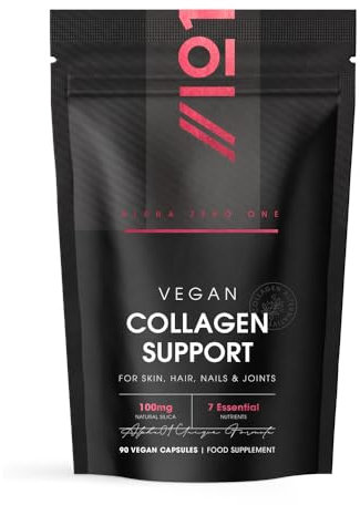 Vegan Collagen Supplements for Women & Men - High Strength 90 Capsules (3 Months Supply) - with Biotin, Lysine, Bamboo Silica, Zinc, Vitamin C, E & A - by Alpha01