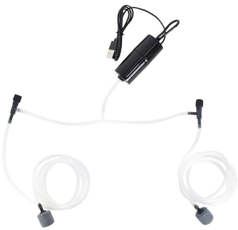 Colexy Leise Luftpumpe Aquarium Mini Sauerstoffpumpe Regelbar Oxygen Pump Energie Sparen Sauerstoff Bubbler mit 2 Luftstein und Doppel Auslass Silikonschlauch für Aquarium