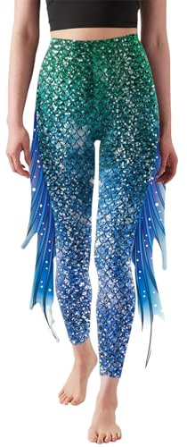 Meerjungfrau Yoga Print Leggings für Frauen Plus Größe Fischschuppen Hohe Taille Hosen Halloween Kostüm Strumpfhose