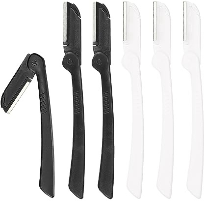 VOCOSTE 6 Stück Augenbrauenrasierer Für Gesicht Faltbar Schwarz Weiß | Kunststoff, Edelstahl, Kompakt: 10.7x1.1cm, Ausgeklappt: 14.2x1.1cm, Klinge: 4.5cm, Für Augenbrauen, Wangen, Lippen, Kinn