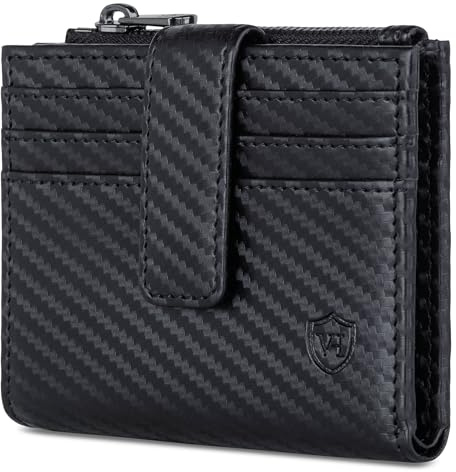 VON HEESEN Leder Kartenetui Geldbörse mit RFID-Schutz - Portemonnaie für Herren & Damen aus echtem Leder - Kartenhalter mit Münzfach - Geldbeutel für Männer und Frauen in Carbon Schwarz