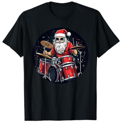 Père Noël batteur pour groupe de rock et amateurs de batterie T-Shirt