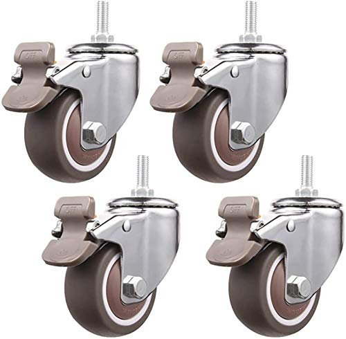 3-Zoll-Schwerlastrollen 75 mm Universal-Drehmöbel mit Bremse M10 × 25 mm Gewinde Industrielle leise Gummiräder für Tischwagen Werkbank 4 Stück 320 kg – Schraube