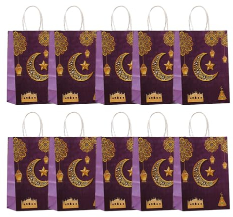 Ramadan Geschenktüte, 10 Stück Eid Mubarak Geschenkpapier, Geschenkbeutel Ramadan Deko für Muslim Ramadan Party Dekoration Supplies (lila)
