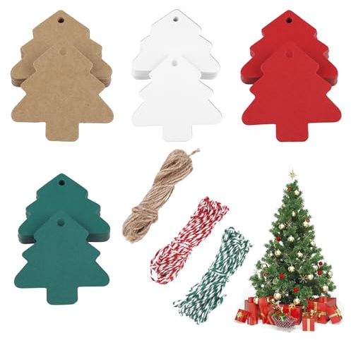 Geschenkanhänger Weihnachten, 160 Stück Zum Beschriften, Kraftpapier Mit Jute Schnur, Etiketten für Weihnachtsgeschenke, Weihnachtsbäume, Flaschen