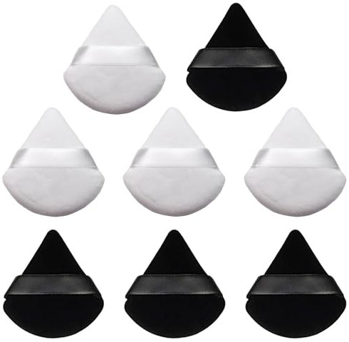 AQSQWQ Confezione da 8 Puff Triangolo,Piumini da Cipria Triangolo Spugna da Trucco per Viso,per Cipria Sciolta Fard per Fondotinta Strumenti per il Trucco Wet And Dry (Nero e Bianco)