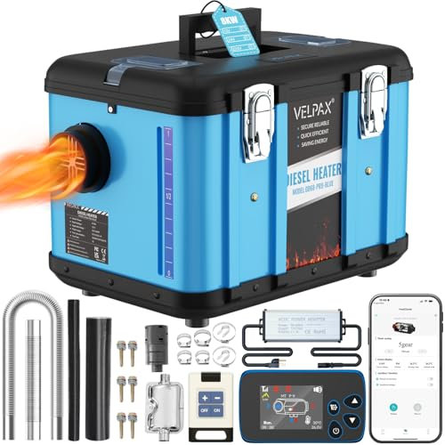 VELPAX 12V 24V 220V 8KW Riscaldatore Diesel da Parcheggio,all-in-One,Bluetooth App Riscaldamento rapido LCD e Telecomando per Camper,Macchine,Camion,Autobus