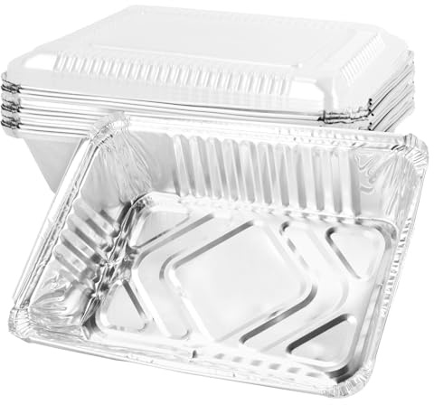 FUNSUEI Lot de 125 barquette aluminium jetable avec couvercle transparent, 21.5 x 16 x 5 cm, 1000 ml,barquette alimentaire jetable Pour frites, pâtisserie, barbecue