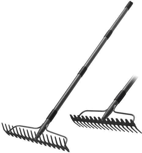 Gartenrechen, Gartenharke mit Stiel 150 cm Langer und 17 Zangen, Robuste Rasenharke für die Lockerung der Nivellierung Boden, Garten Laubharke für Raking Blätter Gras, Unkraut, Metall-Hof Strohharke