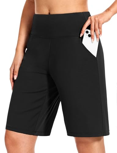 Blouty Women's 9 Bermuda Long Shorts Knee Length with Pockets High Waisted Shorts for Women Lounge Walking Athletic (Black, Large)