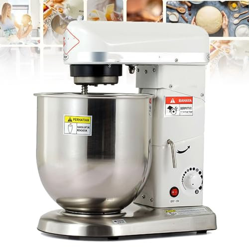 BOOZXCV Baking Stand Mixer, 3 Speed Kitchen Mixer with Stainless Steel Mixing Bowl, Whisk, Dough Beater, 5L/7L/10L Commercial Food Stand Mixer Dough (White 7L)