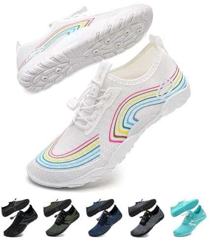 WateLves Wasserschuhe Badeschuhe Damen Herren Strandschuhe Schwimmschuhe Aquaschuhe Sommer Schnell Trocknend Surfschuhe Weiß 40 EU