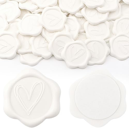 Aiviman Herz-Wachssiegel-Aufkleber, weiß, selbstklebend, ideal für Geschenkverpackungen, Hochzeitseinladungen, Valentinstag, Weihnachten, 50 Stück