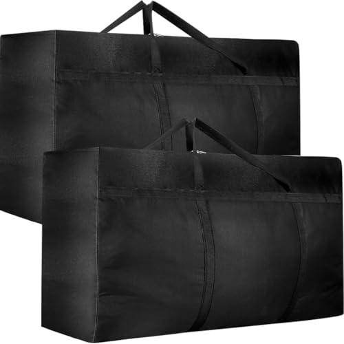 2pz Grande Scatole per Armadio Oxford 120 L,Grande Borse Trasloco per Vestiti, Borsa Pieghevole per Traslochi con Manici Rinforzati, Scatole Sottoletto, Contenitori Armadio, Trapunte, Coperte, Nero