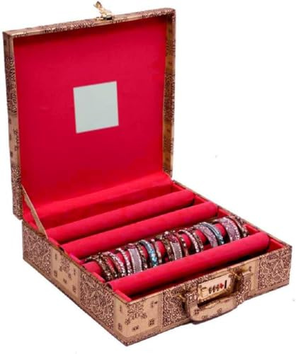 Aakrati 4 Rods Transparent Bangle Organizer Box Velvet Coated Jewelry Storage Case (Lock System)