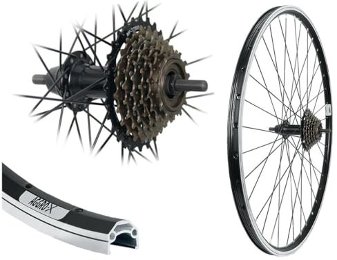 AGGRO-X 26 Zoll Alu Hinterrad 19-559 Laufrad Hohlkammer V-Profil Felgenbremse mit 7 Fach Zahnkranz 21 Gang