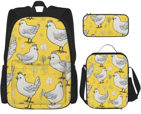 OXKGHHO Juego de mochila de trabajo con estampado de pollo amarillo con lonchera aislada, correas ajustables, para gimnasio y uso diario, Negro -, Talla única