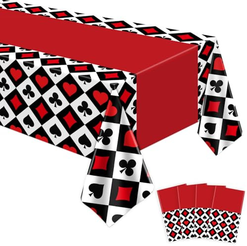 4 Stück130X220CM Pokern Tischtuch Kasino Thema Party Dekorationen Las Vegas Tischdecke Spielkarte Kasino Party Tischdecken Poker Thema Dekor