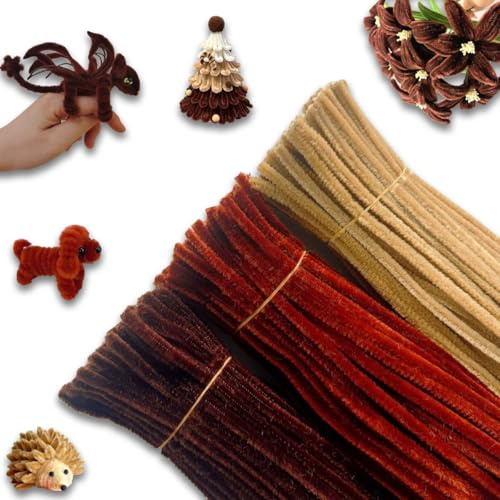 WWYSSZ 300 Stück Chenilledraht Pfeifenputzer zum Basteln Blumen, Braun 30cm | Pfeifenreiniger zum Basteln Blumen,Pipe Cleaners für Kreative DIY Craft Projekte,Weihnachten(Hellbraun,braun,dunkelbraun)