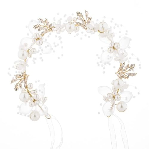 Krone Damen, Tiara Damen, Brautkopfschmuck, Haarbänder, Tiara, Diadem, Kranzhaarschmuck, Kinderkronen, für Frauen, Mädchen, für Bräute, Bühnenauftritte und Partys, Perlen, Blumen, Weiß.