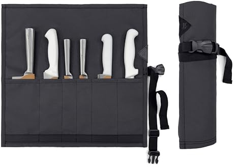 Under NY Sky Estuche enrollable para cuchillos, 6 ranuras, bolsa de lona Oxford resistente, reforzada con cuero, bolsa portátil para herramientas de cocina, utensilios, cuchillos de cubiertos