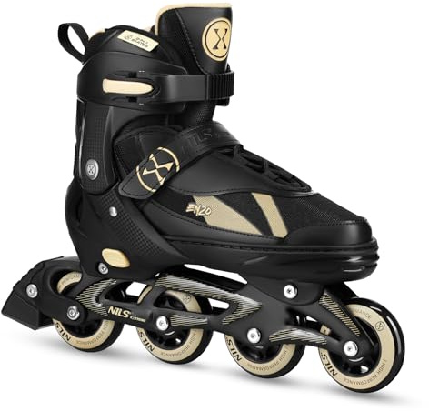 Nils Extreme 2-in-1 Inline Skates und Schlittschuhe, Verstellbare Größe L 40-43, ABEC-7 Lager, Schwarz-Gold