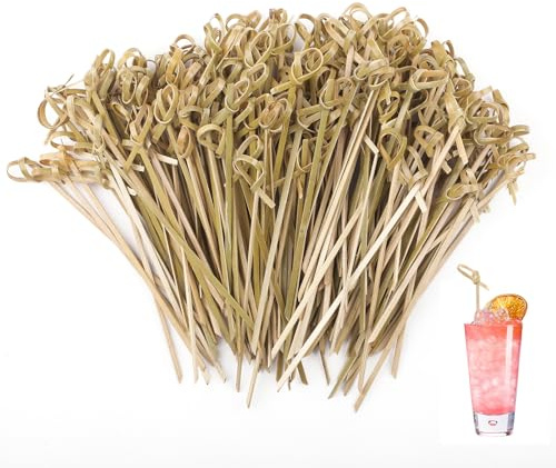 100 Stück Bambus-Cocktailspieße mit Dekorativem Knoten,Spieße Fingerfood | 12 cm Holzspieße für Fingerfood, Snacks, Antipasti & Canapés, Cocktailspieße Ideal für Partys, Catering, Hochzeiten, Barbecue