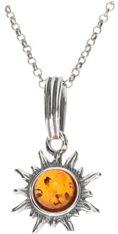 Artisana-Schmuck Kleiner Bernstein Anhänger Sonne (ohne Kette), Fassung 925/000 Sterling Silber