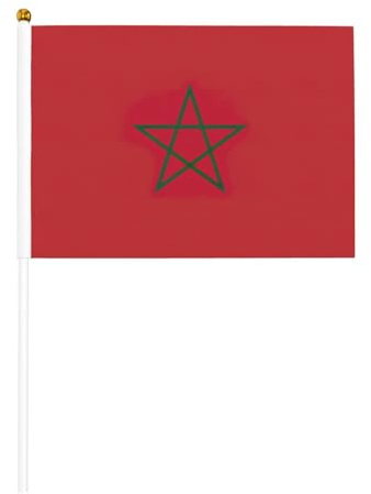 Bandera de mano, bandera de Marruecos, banderas de poliéster con poste de plástico para eventos y decoración